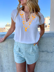 Oceanside Embroidered Top