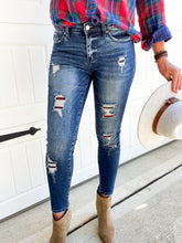 Load image into Gallery viewer, Plaid Patch Skinny Jeans