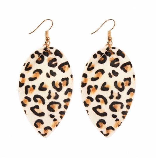 Restocked! Leopard Leather Earrings - Cream